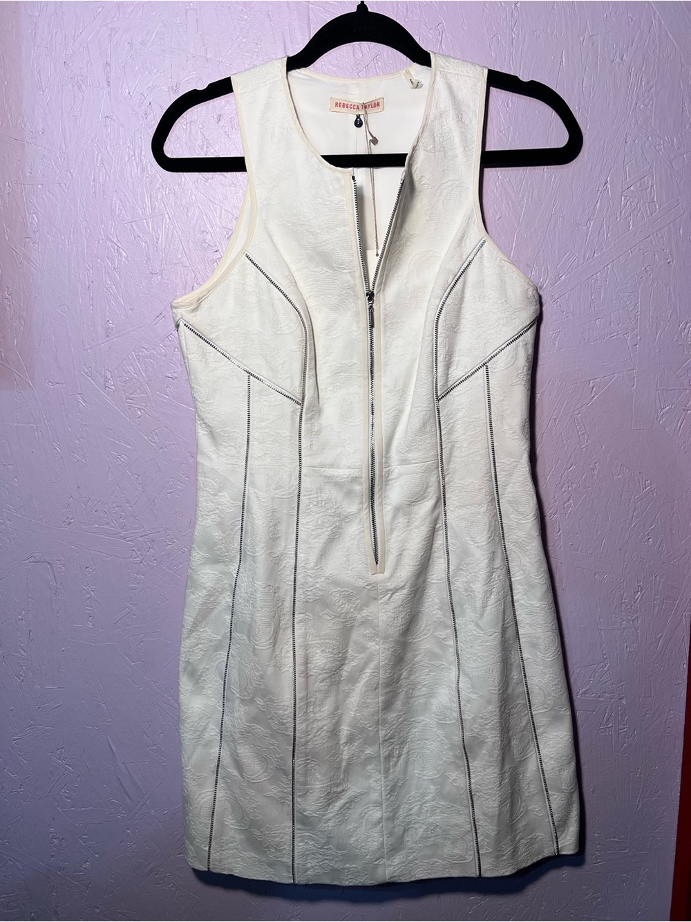 NWT 360$ Mspr Rebecca Taylor White Textured Zip-Front Sleeveless Dress